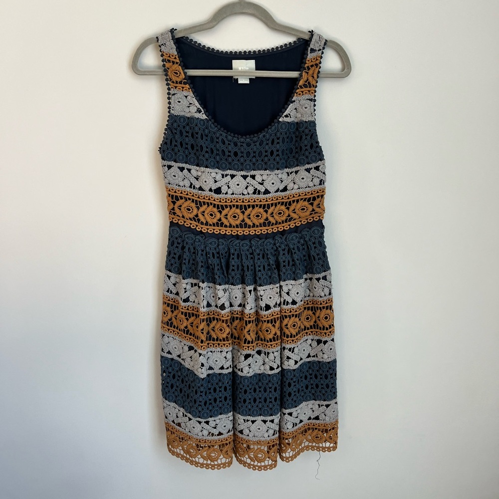 Anthropologie Maeve Crochet Fit & Flare Floral Dress Size 2